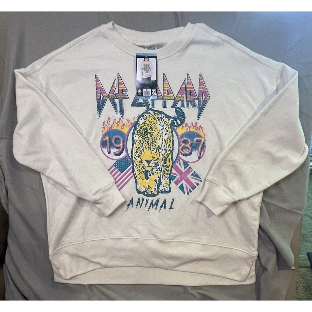New Def Leppard Animal Crewneck Sweatshirt Womens Large Oversized Pullover Band